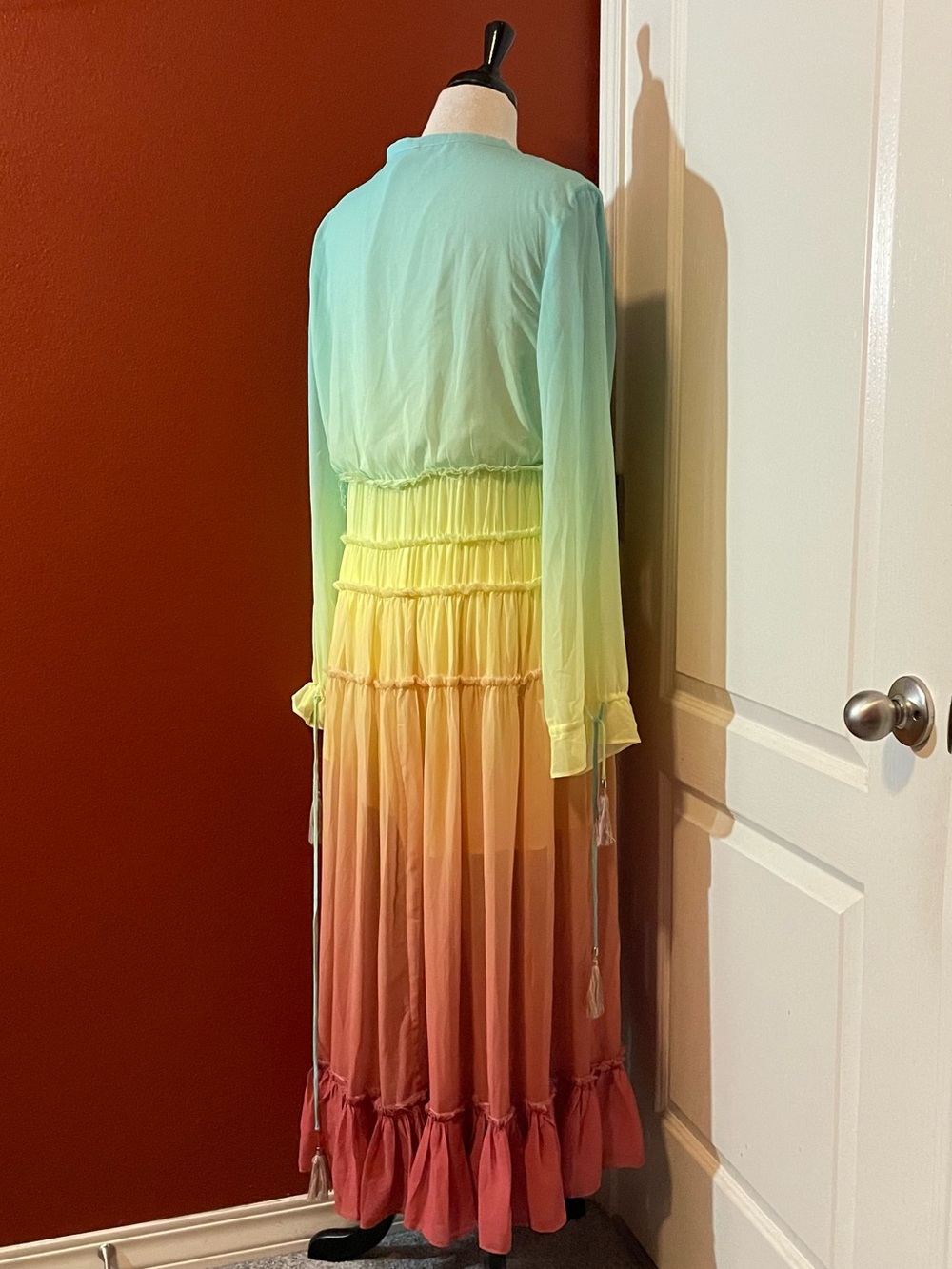 Chicwish Women’s Gradient Ombré Tie Dye Rainbow Tiered Ruffled Maxi Dress - Picture 6 of 6